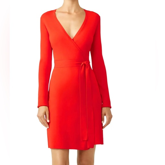 Diane Von Furstenberg Red/Coral Knit Wrap Dress - Picture 2 of 9